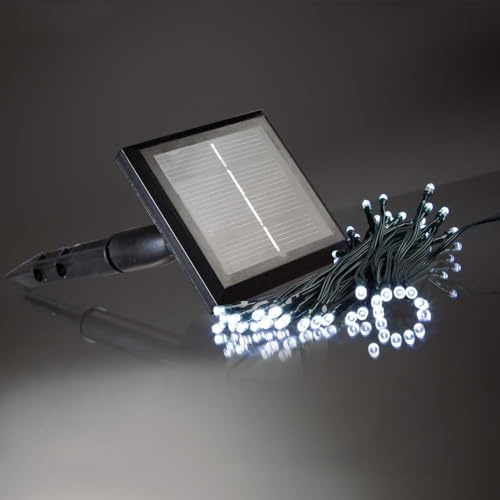 hellum LED Lichterkette außen Solar, 50 LED kaltweiß mit Blinkeffekt | Solarlichterkette außen mit Erdspieß & Solarpanel, beleuchtet 4,90m, wahlweise mit Blinkeffekt, Kabel transparent 151268