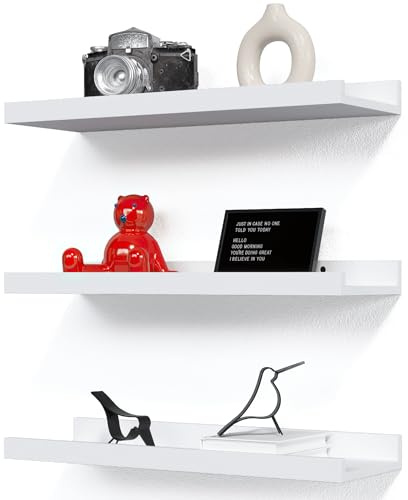 RICHER HOUSE White Floating Shelves for Wall Set of 3, 40 CM Wood Floating Shelves Modern for Photo Ledge Display, Wall Decor, for Room Decor, Living Room, Bedroom, Bathroom, Kitchen, Laundry