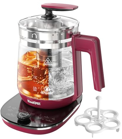 ICOOKPOT Hot Tea Maker Glass Electric Kettle with Tea Infuser and Temperature Control,1.5L Stainless Steel Tea Maker & 1200W Rapid Boiling,Programmable Control for your Favorite Teas and Coffee,Red