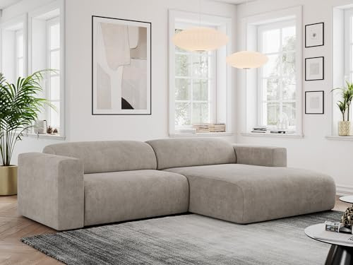 MKS MEBLE Ecksofa, Sofa L-Form, Wohnlandschaft L-Form, Modern Design Couch, Sofagarnitur, Couchgarnitur, Polsterecke - Pasadena -Beige Struktur - rechts Seite