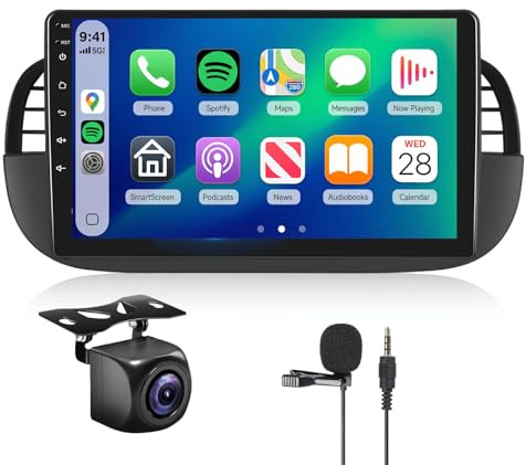 Stereo Per FIAT 500 2007-2015, 8 Nucleo 2+64G Hodozzy 9 Pollice Android Autoradio Carplay Autoradio con Android Auto Wifi GPS Bluetooth USB RDS Telecamera Retromarcia