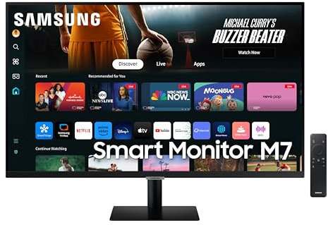 Samsung LS32DM700UUXXU 32 4K Ultra HD HDR10 Smart Monitor with Speakers - 3840x2160, USB-C, HDMI, WiFi, Bluetooth, Smart Hub for TV streaming, Catch Up Apps and Gaming Hub