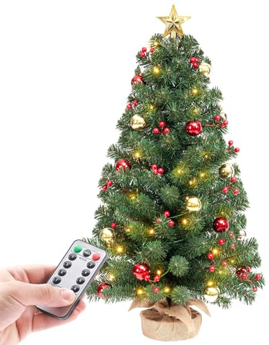 Yorbay Mini Weihnachtsbaum mit 50 Warmweiß LEDs: Tischbaum mit 8 Licht Modi