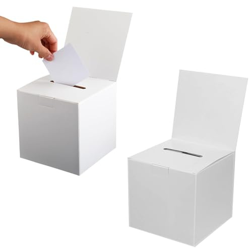 SVUPUE Paquete de 2 urnas de cartón, cajas de rifa, urnas de donación con ranura y cabecera extraíble, caja de sugerencias para donación, recaudación de fondos, votación y recopilación de sugerencias