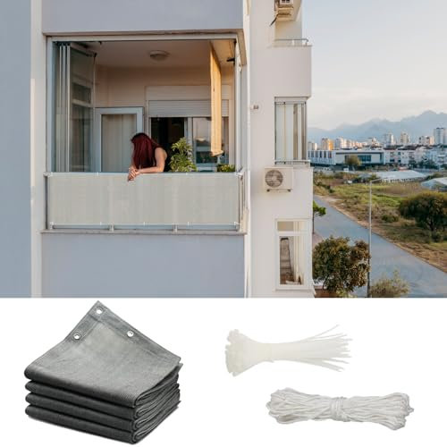 GAIFNAG Balkon Sichtschutz Ohne Bohren 85 x 500 cm Balkonverkleidung Sichtschutz, Kunststoff Balkonverkleidung Uv-Schutz Ohne Bohren, Sichtschutz für Balkon Terrasse Garten, Grau