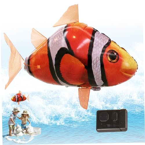 Remote Control Flying Robot Fish, Inflated Clown RC Anti- Break Battery Powered Fish Remote Control Toys, Balloons Lifelike Wiggable Clownfish Decoration for Party, Home (Not Included Battery)