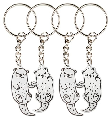 2 paires de porte-clés en forme de loutre, pendentifs en métal, animaux mignons, boucles pour couples et amis, argent, taille unique, argent, Taille Unique