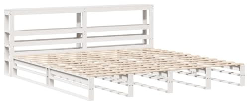 vidaXL Massivholzbett, Holzbett Bett mit Kopfteil, Bettgestell mit Lattenrost, Doppelbett Palettenbett für Schlafzimmer, Weiß 180x200cm Kiefer