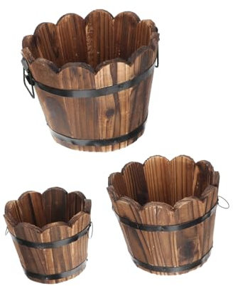 MERRYHAPY 3stücke Teiliges Aus Retro-holzblumentöpfen Antikorrosive Und Langlebige Pflanzgefäße Für Garten Und Balkon Vintage Holz-Eimer Für Sukkulenten Und Gemüse Wunderschöne