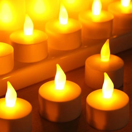GOMETY Lot de 48 bougies chauffe-plat LED : 3,8 x 4,5 cm Blanc chaud à piles Bougies chauffe-plat avec batterie Bougies pour Noël, mariage, fêtes 100 heures+