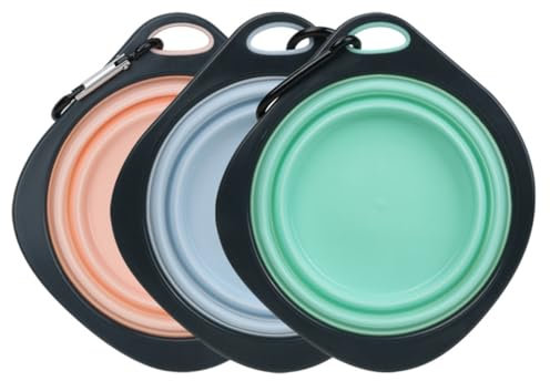 DLPRK Cuencos Plegables para Perros de 3 Piezas con mosquetón, Cuencos para Mascotas de Silicona, Cuencos Plegables para Perros, para Actividades al Aire Libre