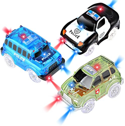 AniSqui Track Cars, 3-pack Race Cars bilbana leksaksbil, 5 LED-blinkande lampor magiska leksaker, barns gåvor från
