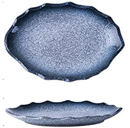 Ovala tallrikar,Retro Creative Blå Porslin Keramik Serviser Japansk Fisktallrik Keramik Oval Hushållsfat Individuell Fisktallrik(12inch)