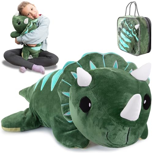 ODOXIA Peluche Ansia Ponderato | Peluche Dinosauro Ponderato 2,3 kg | Antistress per Bambini e Adulti | Calmante Sensoriale | Con Borsa da Trasporto Inclusa | Weighted Plush