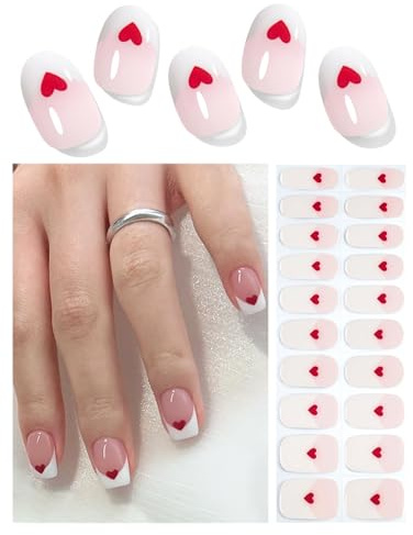 Wahrshei UV Gel Strips | 20 pcs French Herz UV Nagelfolie | Selbstklebend Nagelfolie, Gellack Wraps für Nagel