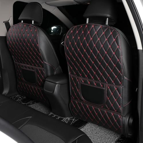 SANSHAOWUDI 2 Stück Rückenlehnenschutz Auto Kinder für VW Caddy 2020-2024, Autositz Organizer Zum Aufbewahren von Kindersachen Leder Kick-Matten-Schutz Autositzschoner,B