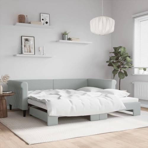 Juroupi Tagesbett Ausziehbar Ausziehbett Bett Zum Ausziehen Sofa Bett Daybed Sofa Bett Mit Ausziehbett Hellgrau 100x200 cm Samt - 3197778