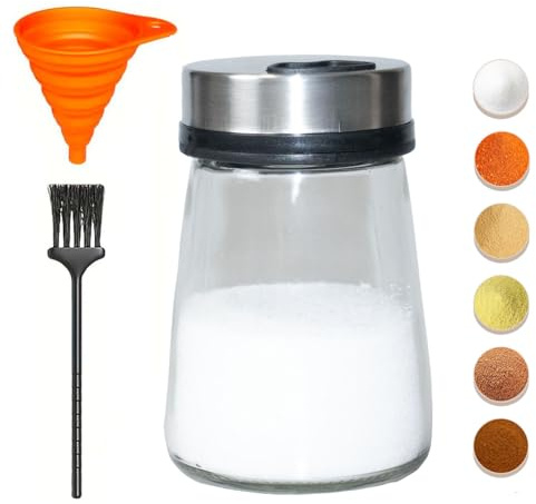 TooWoom Salt Shaker or Pepper Shaker with Adjustable Pour Holes, 4inch Small Glass Bottle Spice Dispenser with Stainless Steel Lid for Himalayan Salt, Table Fine Corse Sea Salt, Black Pepper