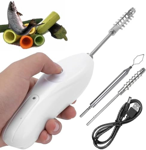 Electric Zucchini Apple Peeler Corer - Stainless Steel Fruit Vegetable Remover with 2 Cutter Heads, Handheld Fish Scale Scraper, Seafood Descaler, Fruit Digging Tool