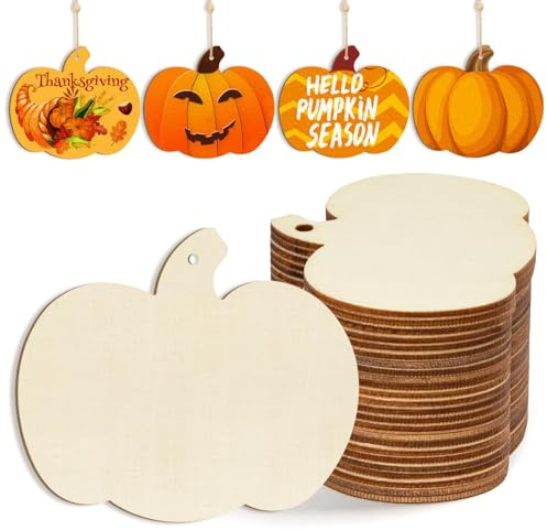 Adornos de Calabazas de Madera para Pintar, 24pcs Recortes de Madera de Calabaza, Adornos CalabazaMadera, 3.5 X 3 Inches, para Halloween, Manualidades Cosecha, Deco Colgantes Otoño(A)