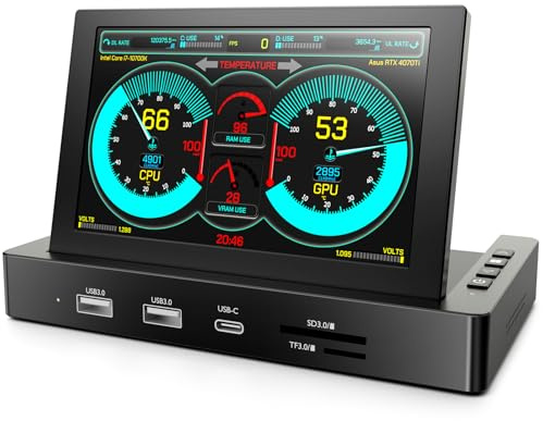 12,7 cm (5 Zoll) Mini-Monitor mit USB-HUB und Raspberry Pi Befestigungslöchern, Anschluss eines Typ-C-Kabels und Lautsprechern, All-in-One-Speicherdock, IPS-Display für PC-Überwachung