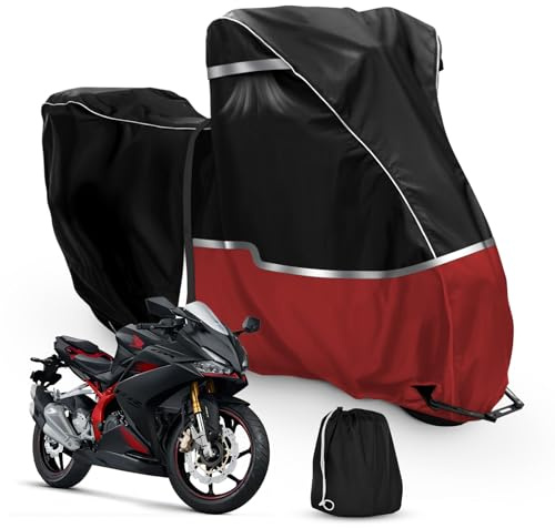 Motorradabdeckung Outdoor passend für Honda Adventure Model CRF1100L Africa Twin CB500X, 420D Oxford-Stoff Wasserdicht Motorrad Abdeckung Abdeckplane Wetterfest Motorrad Abdeckung Plane, Schwarz & Rot