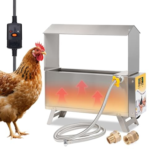 Svauoumu Beheizbare Hühnertränke,ühner Tränke Winter, Heizung für Automatische HHühnertränke 9 Liter Edelstahl,Hühnertränke, Tränkenwärmer Hühner mit Thermostat für Enten, Gänse, Tauben