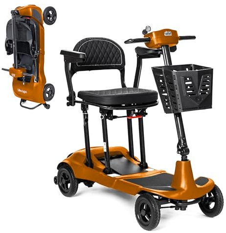 Genie Ultralight by Monarch Mobility – 12kg Lightweight Portable Pavement Folding Mobility Scooter for Seniors & Adults | 4mph Speed, 9 Mile Range | Everyday Use (Orange)