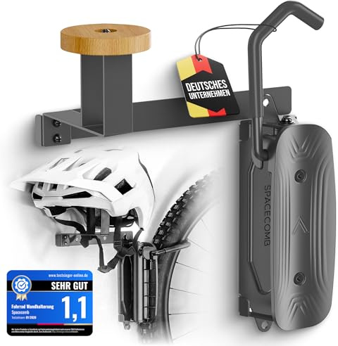 Spacecomb Fahrrad Wandhalterung [schwenkbar] vertikaler Fahrradhalter Helmhalterung Wand Aufhängung Fahrradhalterung E Bike Ständer Fahrradaufhängung platzsparender Fahrradständer