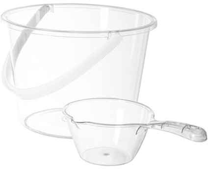VILLCASE Seau de Lavage en Plastique Transparent 2 Pièces avec Poignée et Pelle Grosse Capacité Polyvalent pour Usage Domestique et Salle de Bain