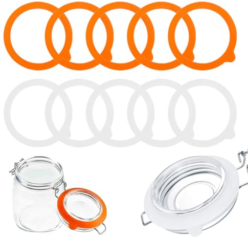 DOKRIN Cierres herméticos para botes de cocina,Juego de 10 piezas de juntas de sellado de silicona impermeables de grado alimenticio para frascos de vidrio y recipientes herméticos.
