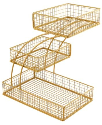 siduytin Multipurpose Fruit Basket Holder Display And Storage Of Fruits Vegetables And Snacks Hollow Iron Fruit Basket 3 Tier Countertop For Kitchen Metal, Gold