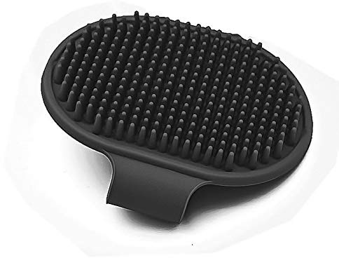 Pet Grooming Brush Dog & Cat Hair Detangling Massage Pad for Long & Short Hair, Rubber Bristles, Adjustable Hand Strap, Black, 13 cm x 8.2 cm x 1 cm