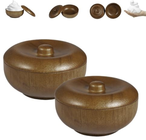 2 pièces Bol À Raser En Bois Avec Couvercle, Bol À Savon À Raser Pour Hommes, Bols À Mousse En Bois, Porte Crème À Rasers Hermétique, Pour Maison, Salle De Bain, Douche, Hôtel, Salon De Coiffure