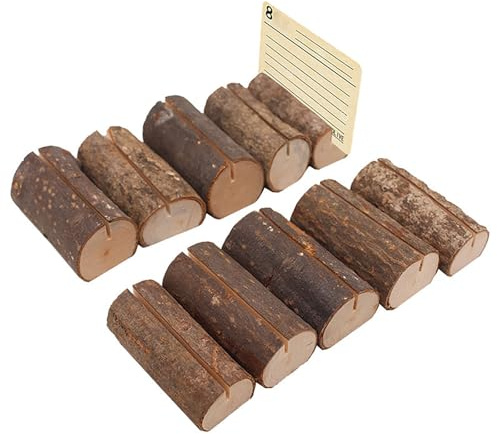 TSWNG Pack of 10 Rustic Wooden Table Numbers, Table Number Plates, Wedding Menu Card Holder, Wooden Card Holder, Place Card Holder for Birthday Party Banquet Table Decoration
