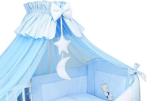 4tlg. Moskitonetz Betthimmel mit Himmelstange Babybett Baby-Moskitonetz 480cm (Blau)