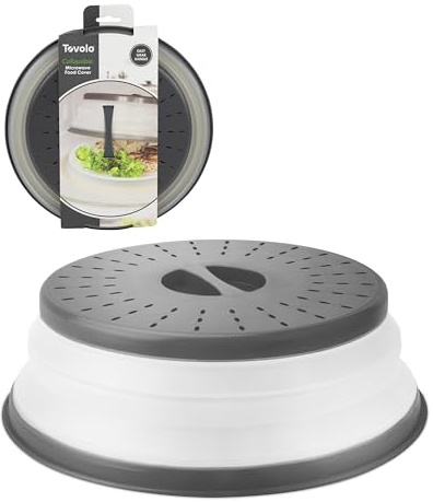 Tovolo Microwave Splatter Cover for Food, Medium (Charcoal) - Collapsible & Vented Silicone Splatter Guard Lid - Microwave Plate & Dish Cover with Handle - BPA-Free Kitchen Gadget for Meal Prep