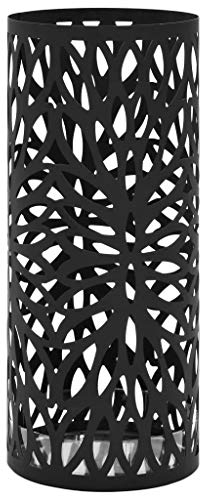 Festnight- Regenschirmst?nder Stahl Schirmhalter Kunststoff-Tropfauffangschale Blattmotiv Regenschirmhalter Metallst?nder 20 x 48,5 cm Schwarz
