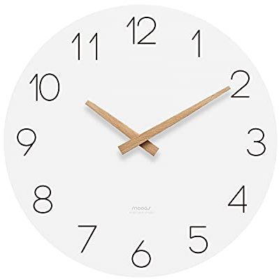 mooas Flatwood Wall Clock, Analog Wall Clock, Silent Non-Ticking 12 inch Modern Wall Clocks Battery Operated for Office, Home, Bathroom, Kitchen, Bedroom, School, Living Room