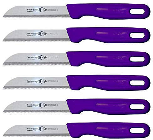 Eikaso® Solingen® - Juego de 6 cuchillos para pelar panecillos (8 cm), color morado