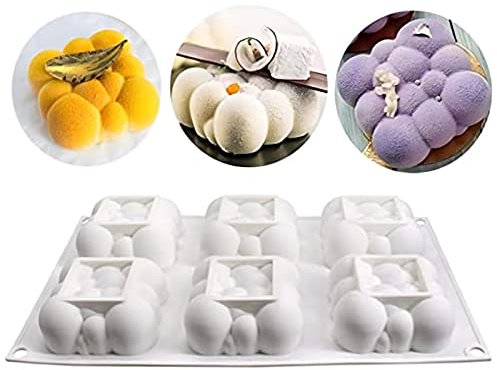6 Cavities Bubble Cloud Cake Moulds, Non-Stick Mousse Mould, 3D Cloud Candles Dessert Molds for Muffin, Pudding, BPA Free