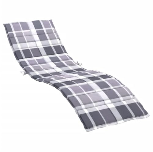 vidaXL Sonnenliege Auflage, Liegenauflage Outdoor, Polster Auflage für Gartenliege Liegestuhl, Polsterauflage, Grau Karomuster 200x60x3cm Oxford-Gewebe