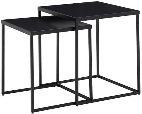 FineBuy Wohnzimmertisch 2er Set Metall Beistelltisch Eckig Schwarz, Design Beistelltisch Industrial, Sofatisch Couchtisch Quadratisch, Tischset 2-teilig Satztisch Stahl