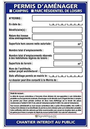 Signalétique.biz France - Signalétique.biz - Panneau Permis d'Aménager Camping/Parc Résidentiel + Marqueur Noir - Akylux 80x120 cm Anti-UV sans Œillets