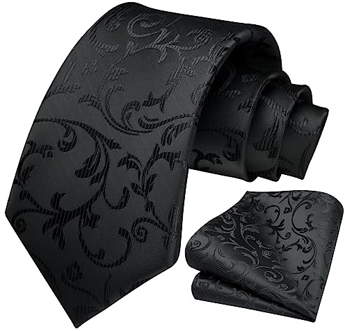 HISDERN män slips näsduk blomma paisley bröllop slips & näsduk set, Black 1, En Storlek