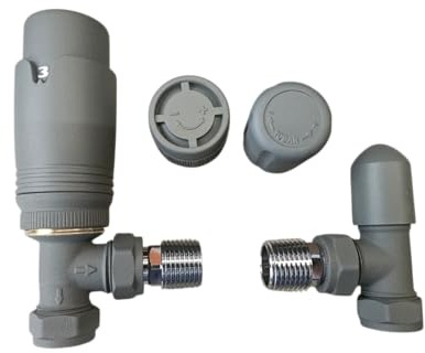Team Controls antracit grå vinklad TRV termostatisk kylarventil och låsskärm 15 mm paket set par