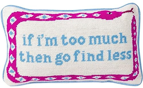 FURBISH Needlepoint Decorative Throw Pillow - Go Find Less - 9 x 15 - Small Embroidered Accent Pillow for Bed, Chair, Couch, Sofa - Eclectic Home Decor