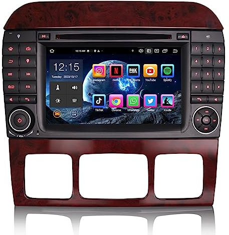 Erisin 8-Core 4GB+64GB Android 14 Car Stereo Bluetooth with Sat Nav CD Player for Mercedes Benz S/CL Class W220 W215 Support CarPlay Android Auto DAB+ Wifi GPS DSP USB RDS FM 7 inch Head Unit