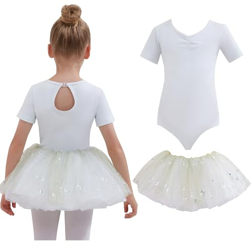 Tancefair Justaucorps de ballet pour fille Tutu de Danse Classique Robe de Ballet Justaucorps Paillettes Enfants Justaucorps de danse avec Paillettes amovibles Jupe tutuu