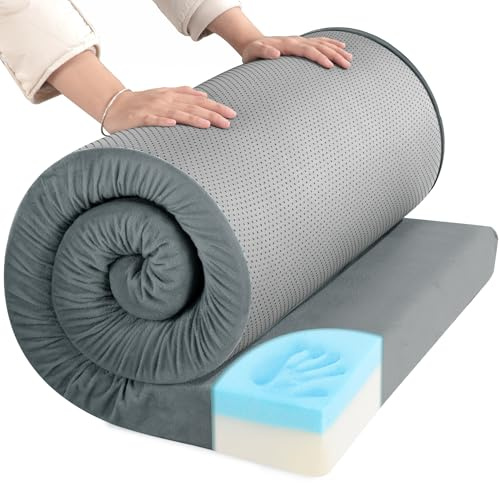 HOMBYS Portable Memory Foam Camping Mattress for Outdoor Sleeping, 3 Thick Waterproof Roll Up Camping Mattress Pad Mat for Travel Truck Bed Tent (Light Grey, Small Single-72x24x3)